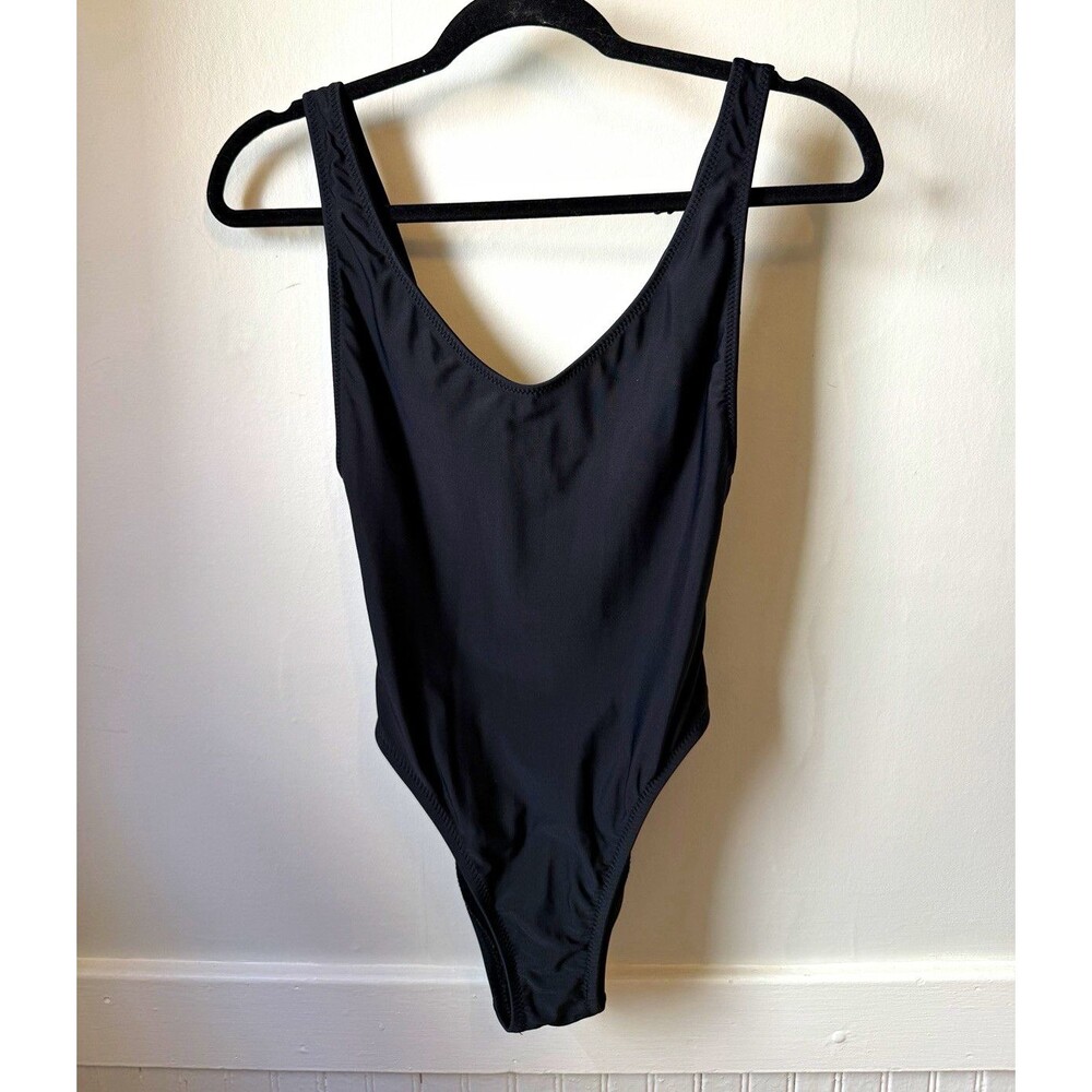Wild Fable Black Solid One Piece Swimsuit Size S Wide Strap Tie Front Stretch